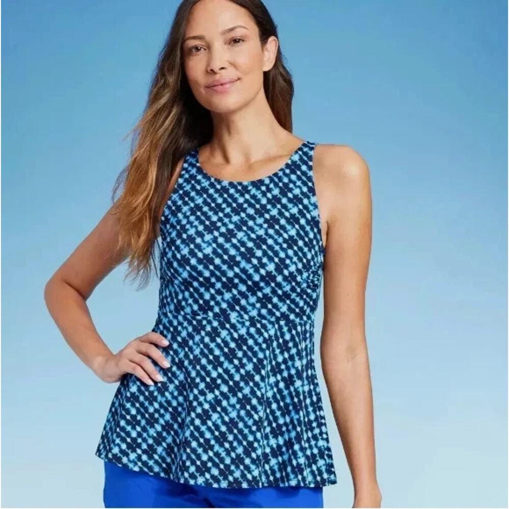 Lands’ End Blue Tankini Swim Top UPF 50 Padded Lycra Modest Women’s Small 6-8